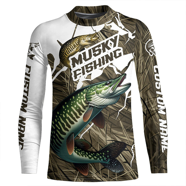 Musky Fishing Custom Long Sleeve Tournament Shirts, Camouflage Muskie Fishing Jerseys IPHW6626