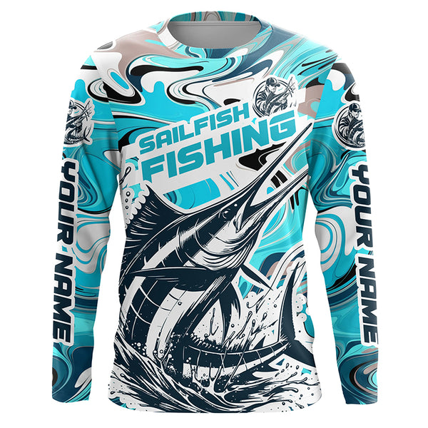Personalized Sailfish Saltwater Fishing Long Sleeve Fishing Shirts, Multi-Color Sailfish Fishing Jerseys IPHW5889