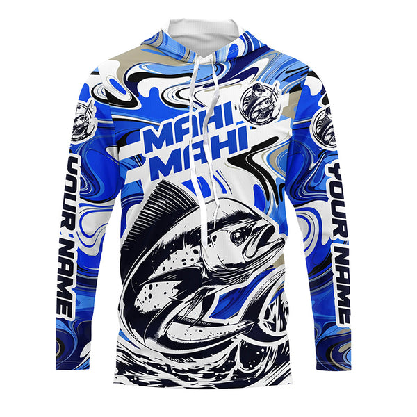 Custom Mahi Mahi Long Sleeve Uv Protection Fishing Shirts, Mahimahi Performance Shirts | Blue Camo IPHW6137