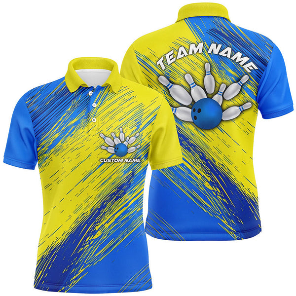 Yellow And Blue Unisex Bowling Shirts For Team, Custom Name Bowling Tournament Jerseys For Bowler IPHW6190