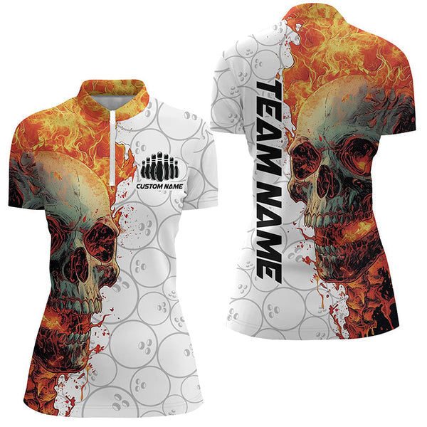 Personalized Skull Bowling Shirt For Women Custom Team'S Name Flame Bowler Jerseys IPHW5810