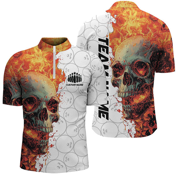 Personalized Skull Bowling Shirt For Men And Women Custom Team'S Name Flame Bowler Jerseys IPHW5810