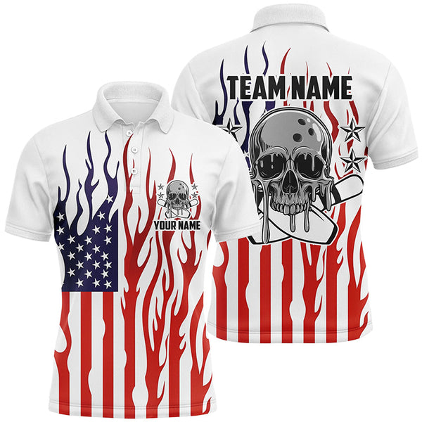 Custom American Flag Skull Bowling Shirts For Men, Patriotic Team Bowling Jerseys IPHW5987