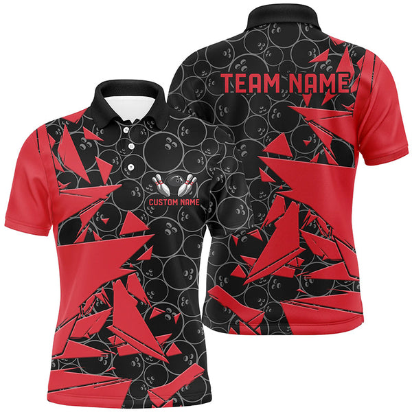 Custom Red Bowling Team Shirts For Men And Women, Bowling Ball Pattern Bowlers Outfits IPHW6269