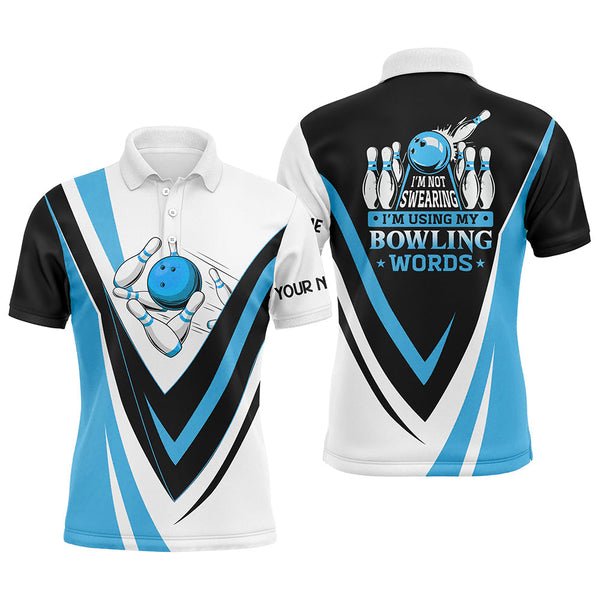 Custom bowling polo shirts for men I'm not swearing, I'm using my bowling words blue bowl shirts NQS6631