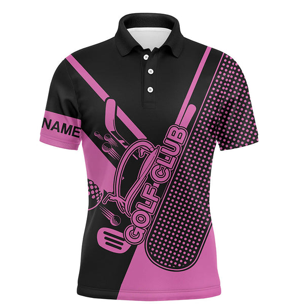 Pink and black Mens golf polo shirts custom golf club attire for men, golf gift for mens NQS6359