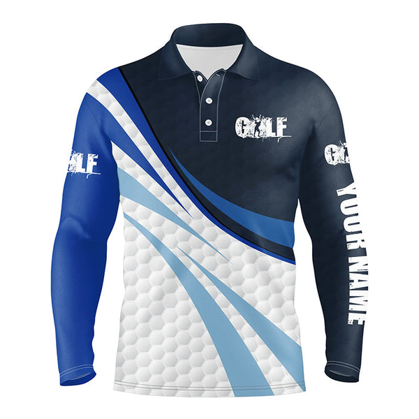 Mens golf polo shirts blue and white golf balls custom name golf shirts for men, gift for golf lovers NQS4316