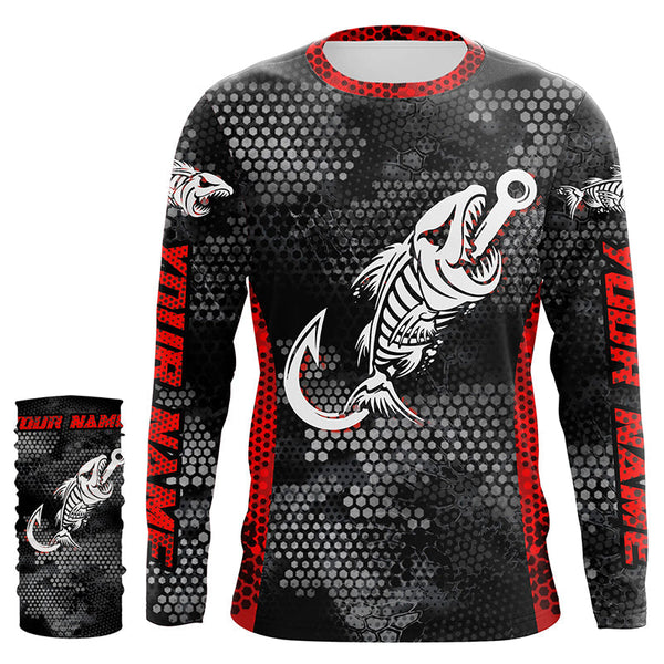 Fish reaper skull fish hook custom name sun protection long sleeve fishing shirts, fishing gifts NQS4329