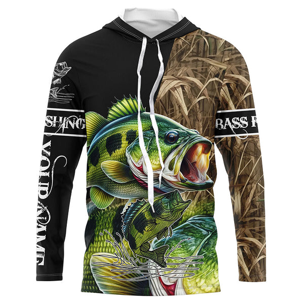 Largemouth Bass fishing Camo UV protection Customize name long sleeves fishing shirts NQS2956