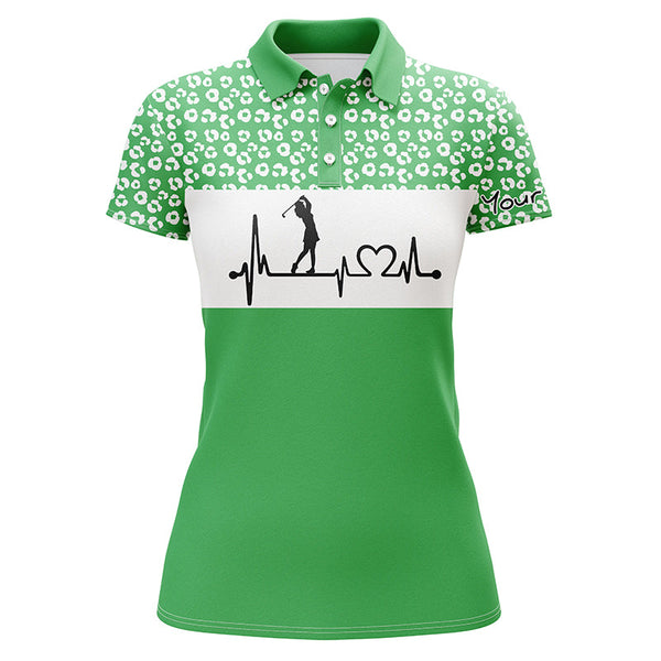 Womens golf polo shirt golf heartbeat custom name leopard pattern golf shirt, womens golf gift ideas NQS4959