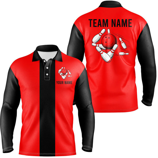 Personalized Red Black Retro Bowling Polo Shirts For Men custom vintage bowling team jerseys NQS6881