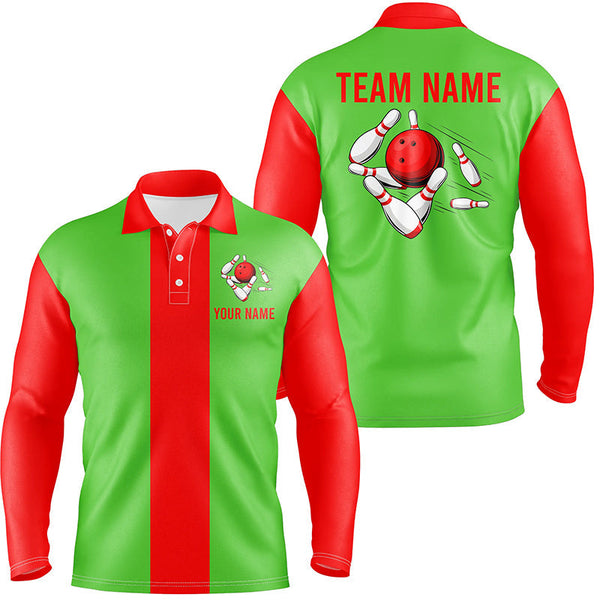 Personalized Red Green Christmas Bowling Polo Shirts For Men custom vintage bowling team jerseys NQS6882