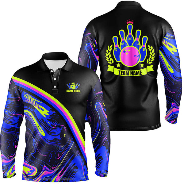 Mens Bowling polo shirts Custom green purple bowling camo pattern black bowling Team league Jerseys NQS7334