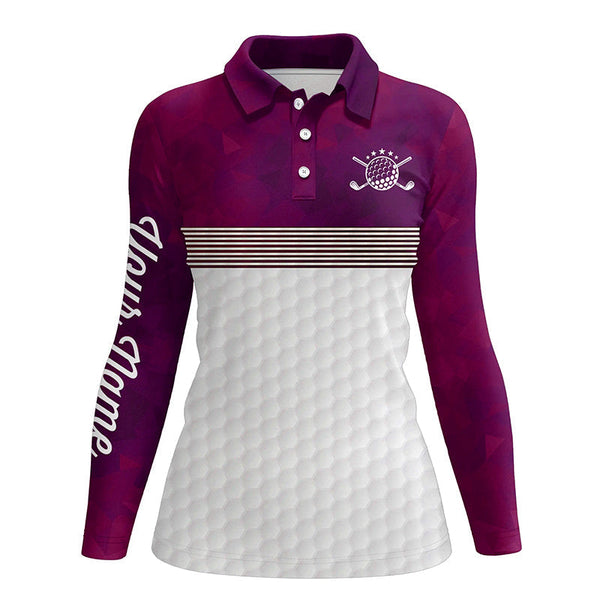 Pink and white Womens golf polo shirts custom name ladies golf shirts, personalized golf gifts NQS6451