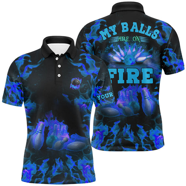 Blue Flame bowling shirt custom name my balls are on fire bowling polo shirts for men, bowling jerseys NQS6457