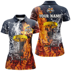 Fire and water disc golf basket custom name Womens disc golf polo shirt, personalized disc golf gifts NQS4606