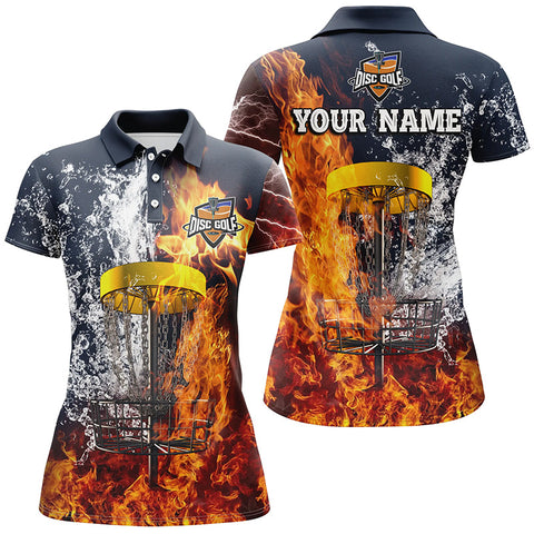 Fire and water disc golf basket custom name Womens disc golf polo shirt, personalized disc golf gifts NQS4606