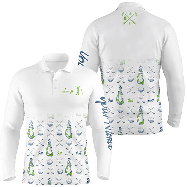 Mens golf polo shirt custom golf clubs pattern white golf tops for men, golf gifts for dad NQS5332