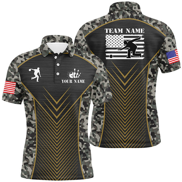 Mens Bowling Polo Shirts Custom green camo American flag team League Mens Jerseys NQS6702