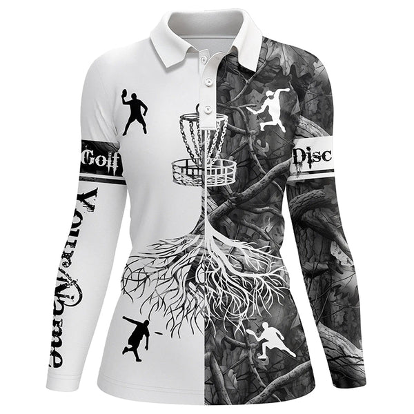 Women disc golf polo shirts gray camo custom name disc golf team shirt, disc golf gifts NQS6897