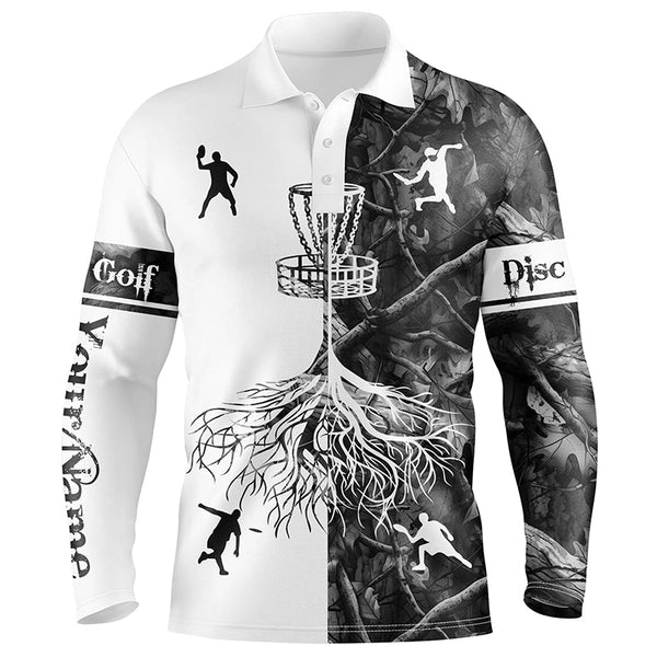 Mens disc golf polo shirts gray camo custom name disc golf team shirt, disc golf gifts NQS6897