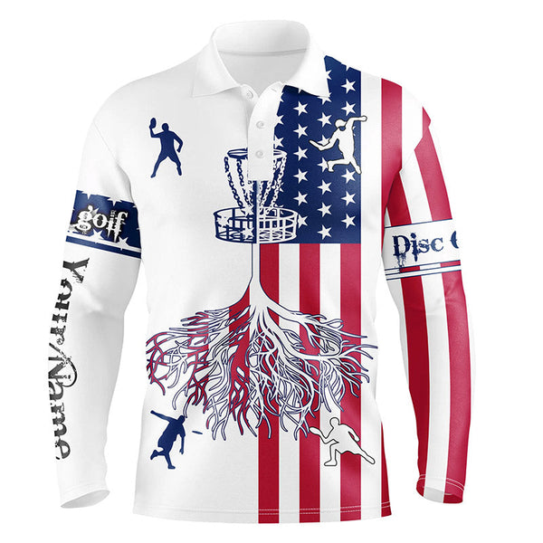Mens disc golf polo shirts American flag custom name disc golf team shirt, disc golf gifts NQS6898
