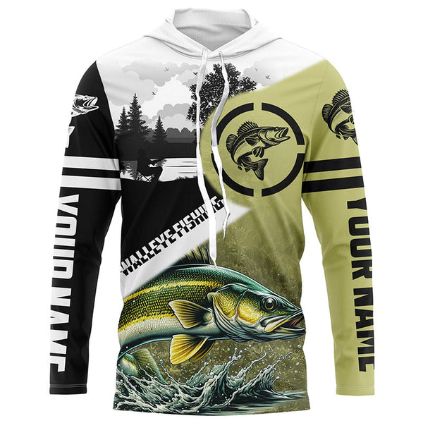Walleye Fishing performance fishing shirt UV protection customized name long sleeves fishing apparel NQS1268