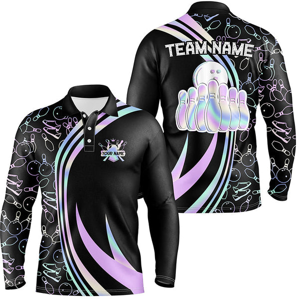 Black Mens polo bowling shirts Custom neon camo team league bowling jerseys, gifts for bowlers NQS7210