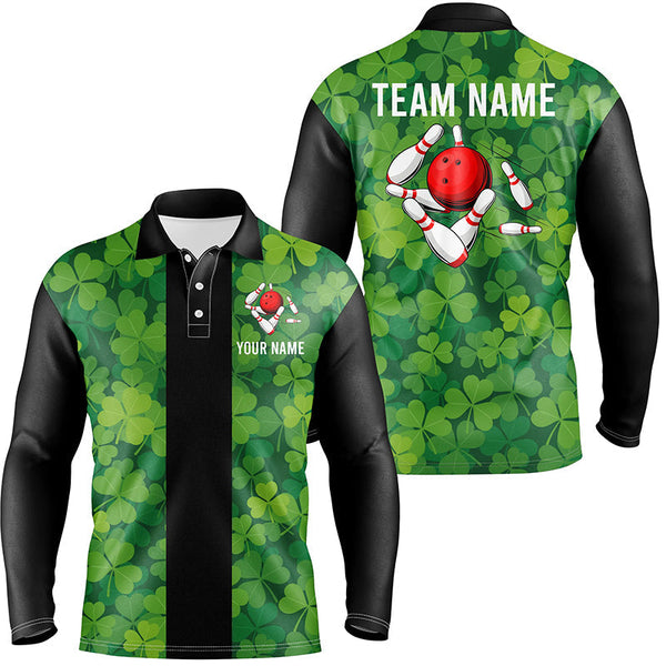Personalized Green clover Black Retro Bowling Polo Shirts For Men custom vintage bowling team jerseys NQS7108