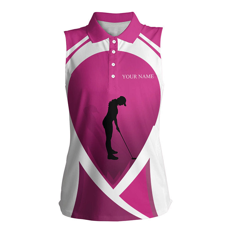 Pink and white Womens sleeveless polo shirt custom team golf shirt women ladies golf sleeveless tops NQS5136