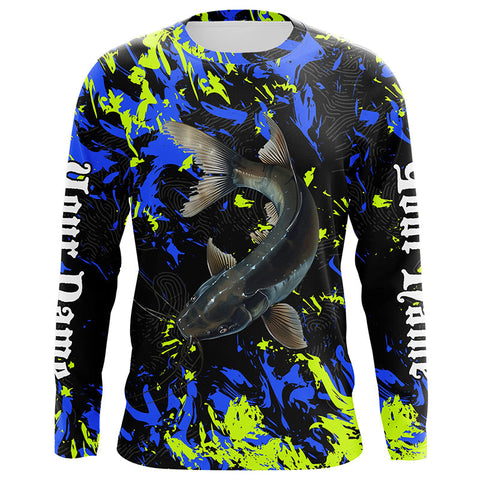 Catfish fishing green blue camo Custom UV protection performance long sleeve fishing jerseys NQS7240