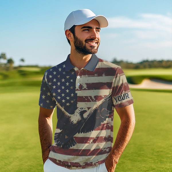 Personalized Vintage Eagle American flag Golf Polo Shirts For Men Custom Patriotic Mens Golf shirts NQS9632