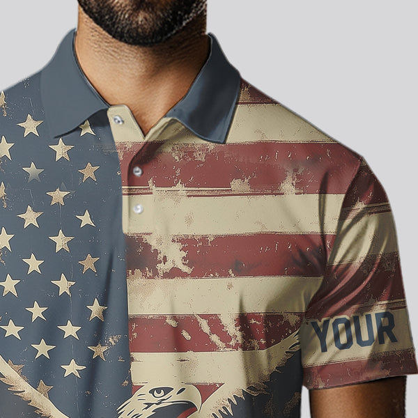 Personalized Vintage Eagle American flag Golf Polo Shirts For Men Custom Patriotic Mens Golf shirts NQS9632