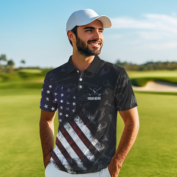 Retro American Flag Eagle Golf Polo Shirt for Men Custom Patriotic Golf Team Jersey best golf gifts NQS9633