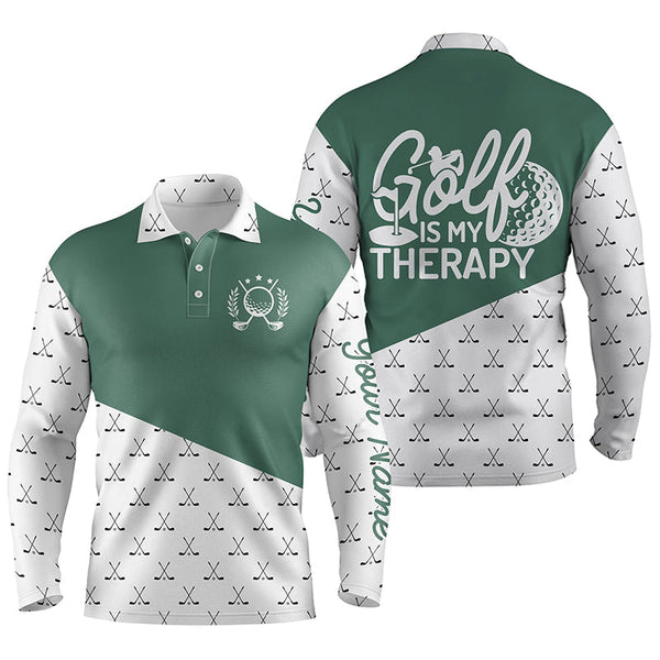 Golf is my therapy Mens golf polos shirts custom name green golf clubs pattern golf shirts for men NQS5155