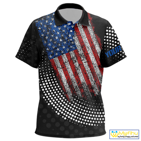 Personalized golf polo shirts for Kid Vintage American Flag Custom black patriotic golf tops for Kid NQS9835