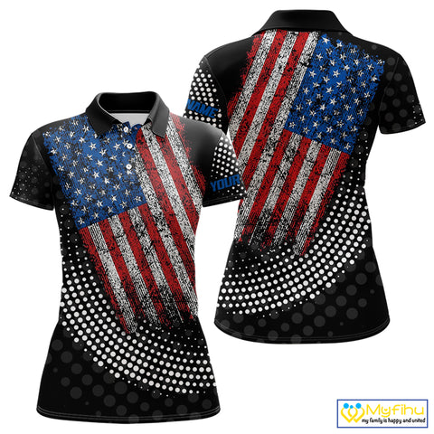 Personalized golf polo shirts for Women Vintage American Flag Custom patriotic golf tops for ladies NQS9835