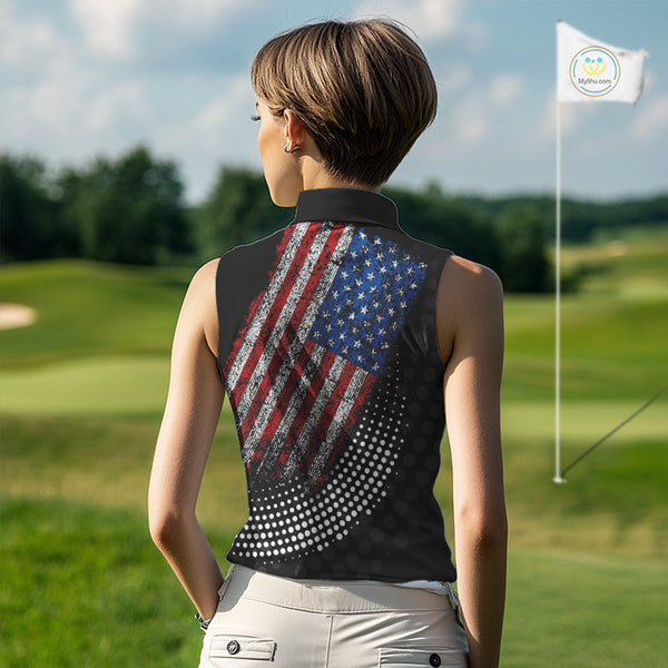 Personalized golf sleeveless polo shirts Vintage American Flag Custom patriotic golf tops for ladies NQS9835