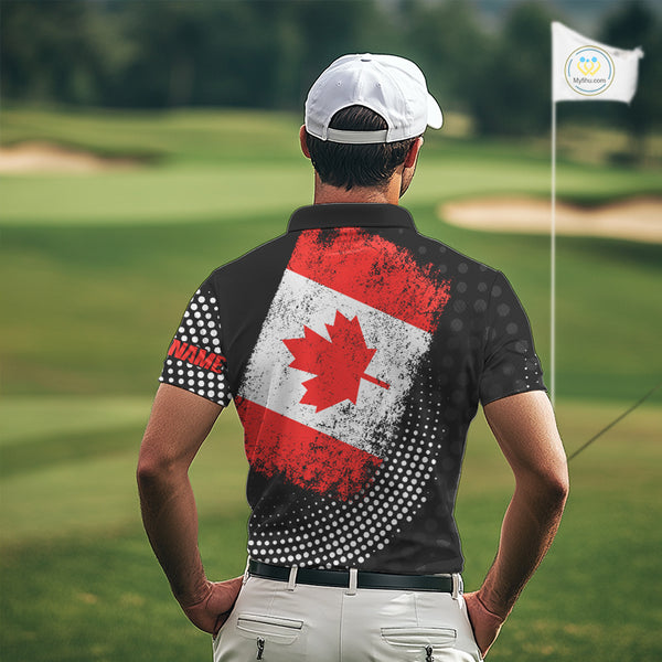 Personalized golf polo shirts for Men Vintage Canadian Flag Custom patriotic golf tops for mens NQS9836