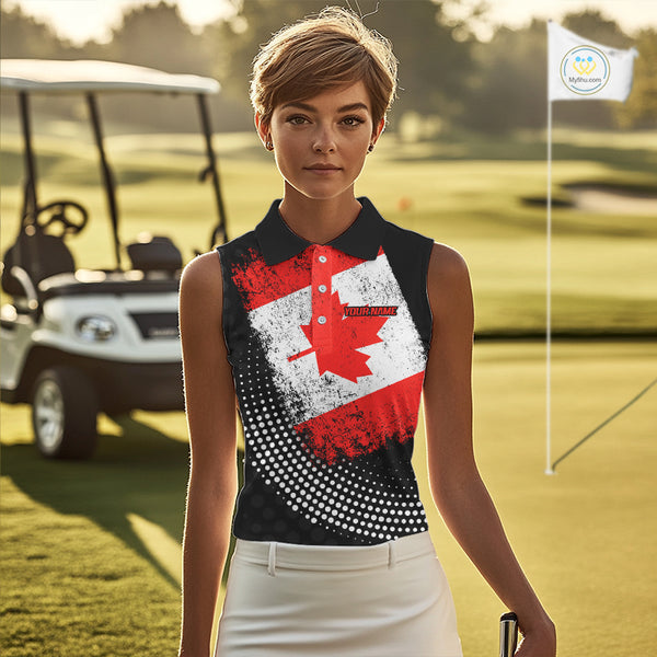 Personalized golf sleeveless polo shirts Vintage Canadian Flag Custom patriotic golf tops for ladies NQS9836