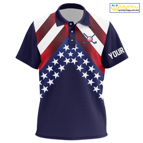 Red, White and Blue American Flag golf polo shirts for Kid Custom Patriotic Kid golf outfit NQS10227