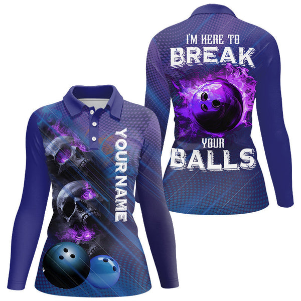 Purple Skull Flame Bowling Shirts For Women Custom Bowling Team Jerseys I'm here to break your balls NQS8635