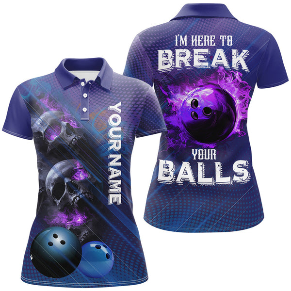 Purple Skull Flame Bowling Shirts For Women Custom Bowling Team Jerseys I'm here to break your balls NQS8635