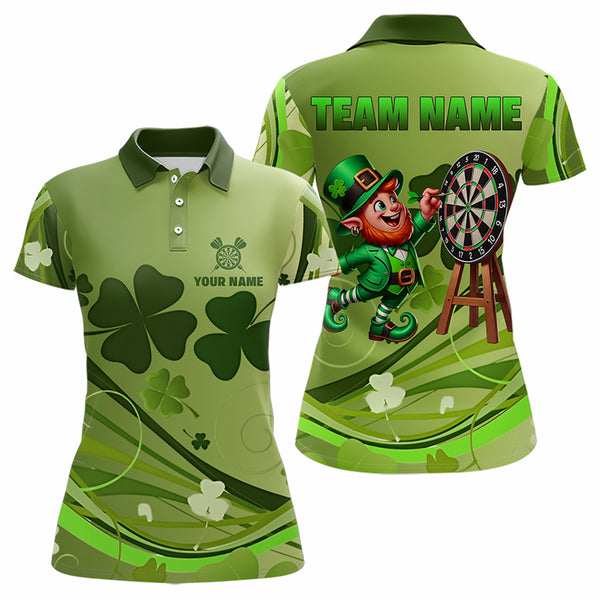 Green shamrock Lucky Dart Polo, Quarter Zip Shirt For Women Custom St Patrick Day Dart Jersey For Team NQS9329