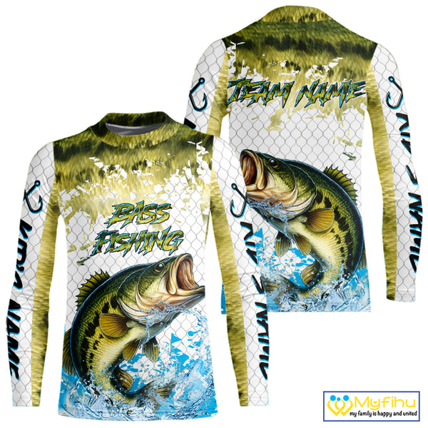Largemouth bass fishing green scales UV protection custom hooded sun shirt, Bass fishing jerseys NQS10229