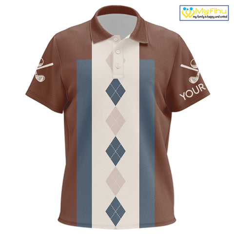 Brown Argyle Pattern Kid Golf Polo Shirts Custom Vintage Style For Golf Lovers Gift For Kid NQS10233