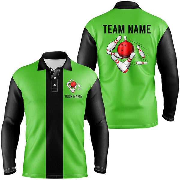 Personalized Green Black Retro Bowling Polo Shirts For Men custom vintage bowling team jerseys NQS6804