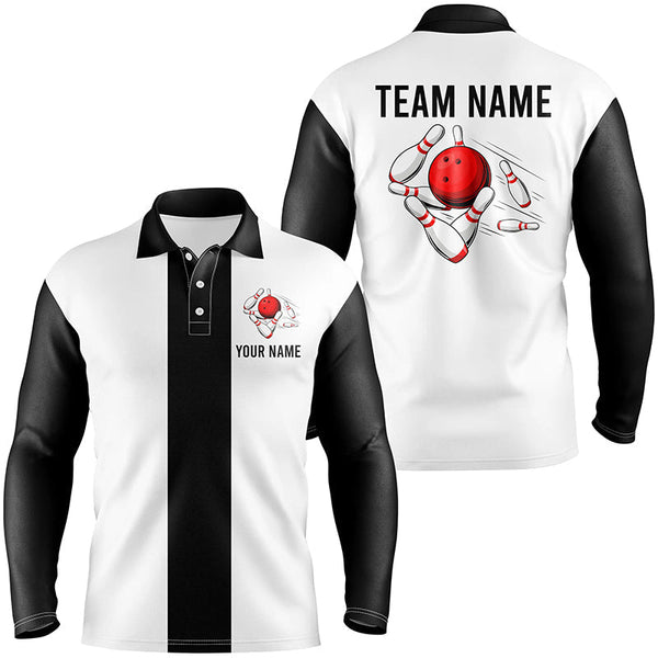 Personalized White and Black Retro Bowling Polo Shirts For Men custom vintage bowling team jerseys NQS7001