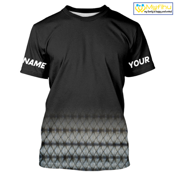 Striped Bass scales fishing Custom black long sleeve Fishing Shirt, Striper Fishing jerseys NQS10083
