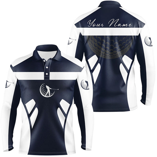 Blue navy and white Mens golf polo shirts custom name cool golf gifts for mens NQS7253